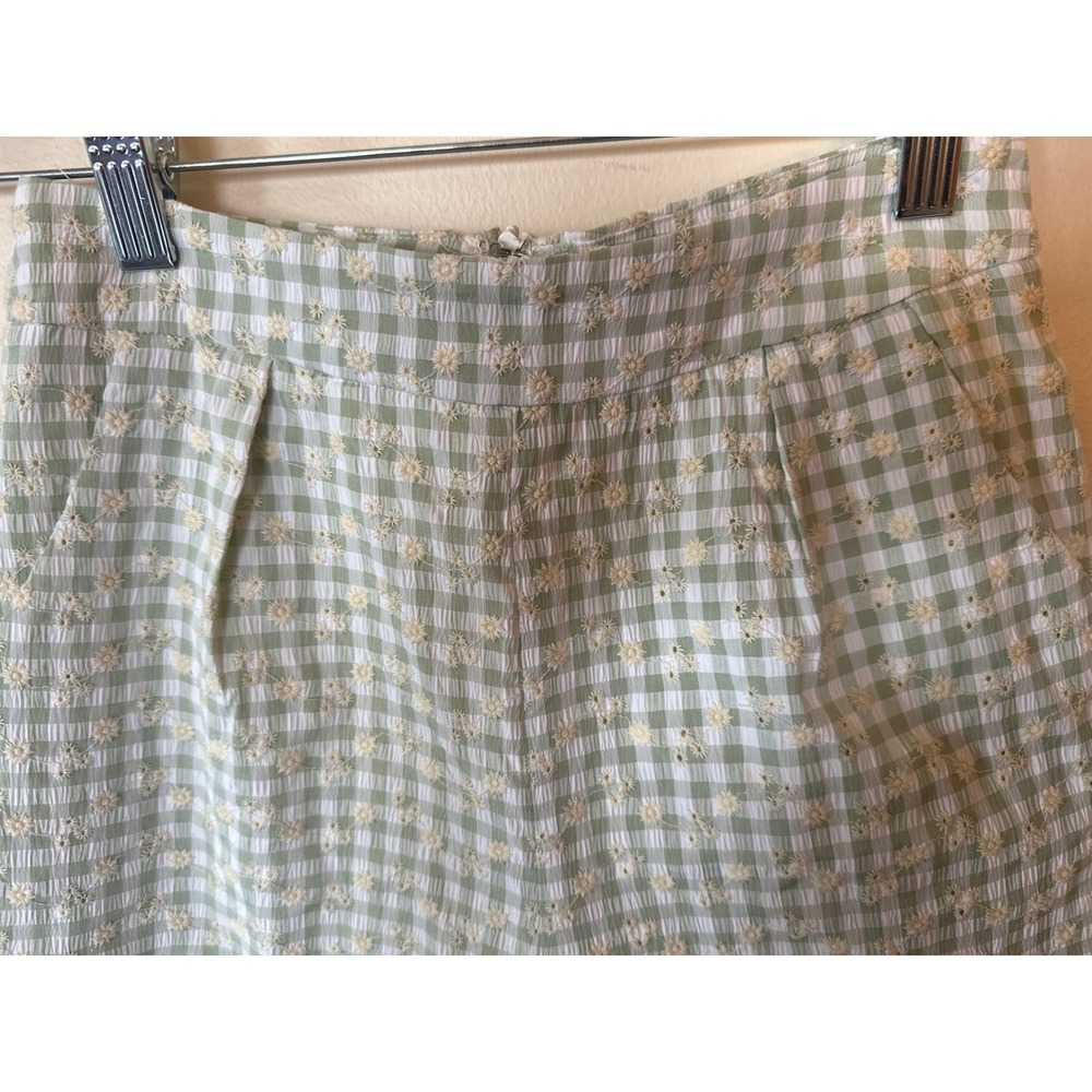 Sage The Label Gingham Daisy Embroidered Shorts Green White Floral XS High Waist - Picture 2 of 8